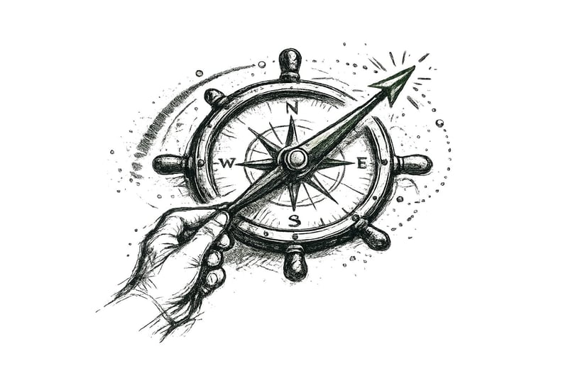 Compass pointing northeast with steady hand
